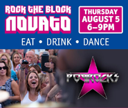 Rock the Block Poster showing August 5 with Pop Rocks performing