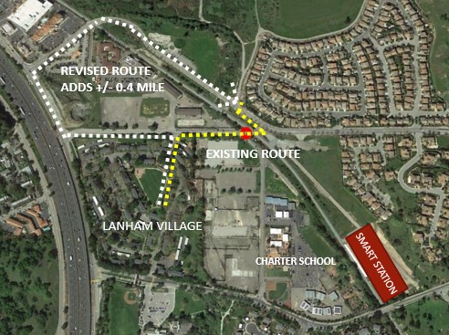 Map of impact to pedestrians or bicyclists from lanham village