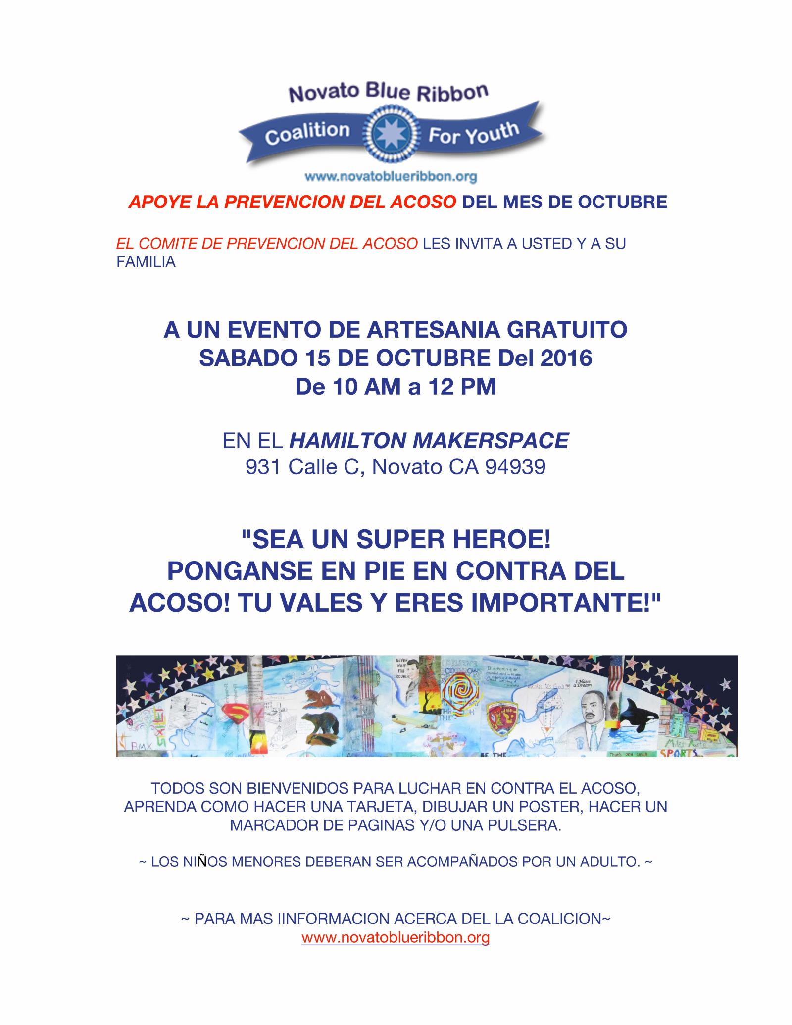 Image of Bully Prevention Craft Day Flier in Spanish