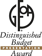 Government Finance Officers Association logo with the words Distinguished Budget Presentation Award