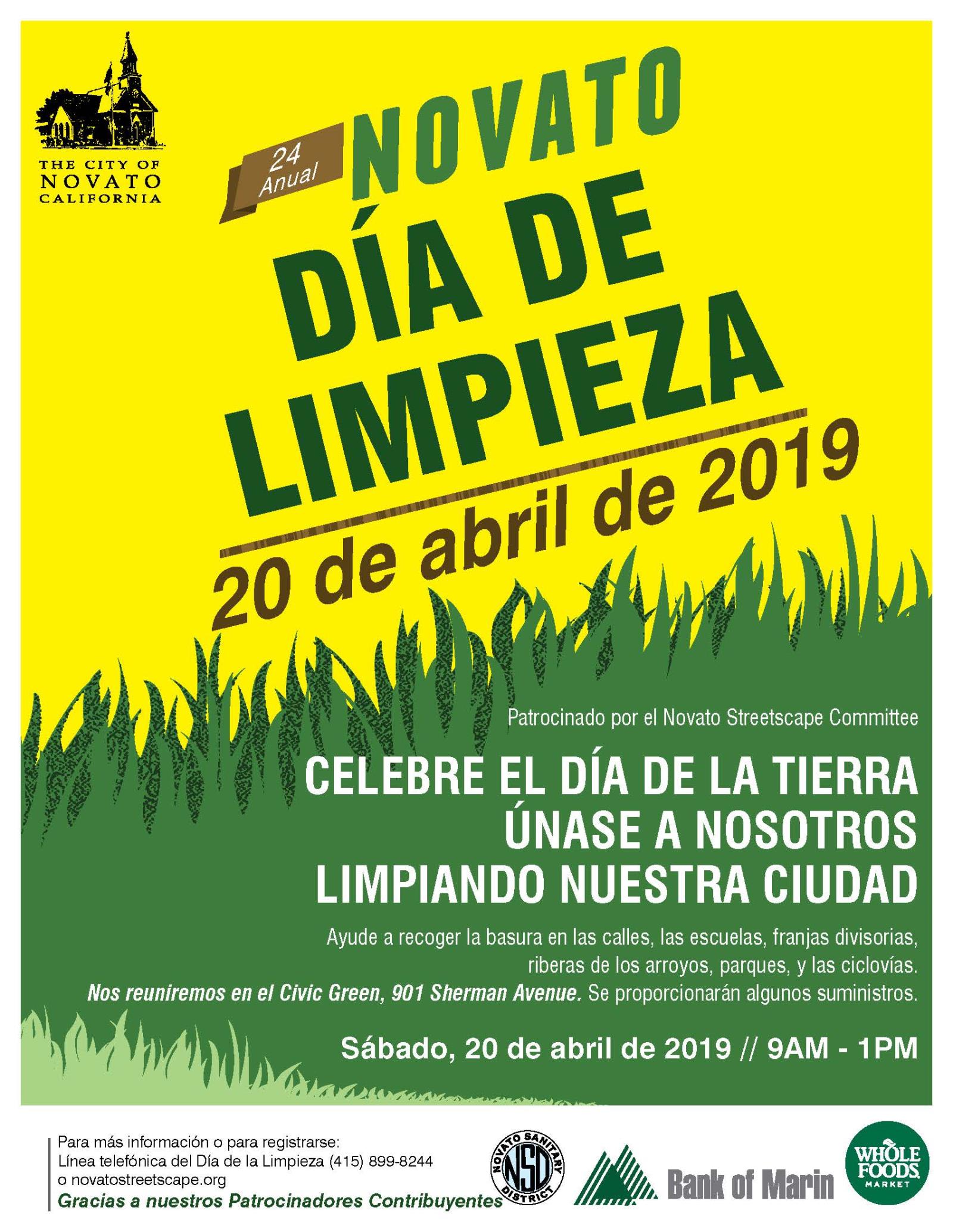 Novato Clean & Green Day 2019 Spanish Flyer